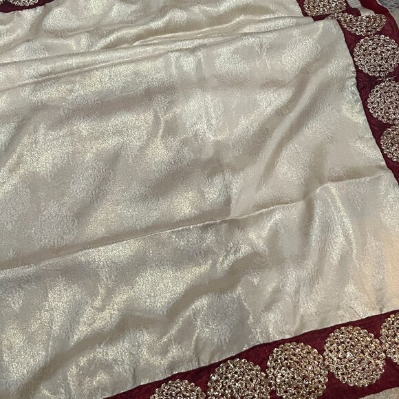 Beige Soft silk saree below $200 | Designer Beige silk saree with maroon order - Picture 5 of 13